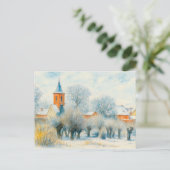 Winterdorpscène aquarell havelland feestdagenkaart (Staand voorkant)