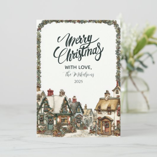  winterdorpskerst feestdagenkaart (Staand voorkant)