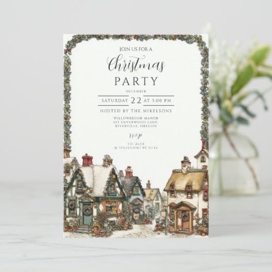 winterdorpskerst kaart (Staand voorkant)