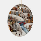 Winterdorpsscene Cozy Besneeuwde Stad Keramisch Ornament (Rechts)