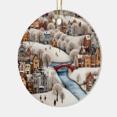 Winterdorpsscene Cozy Besneeuwde Stad Keramisch Ornament (Links)