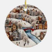 Winterdorpsscene Cozy Besneeuwde Stad Keramisch Ornament (Achterkant)