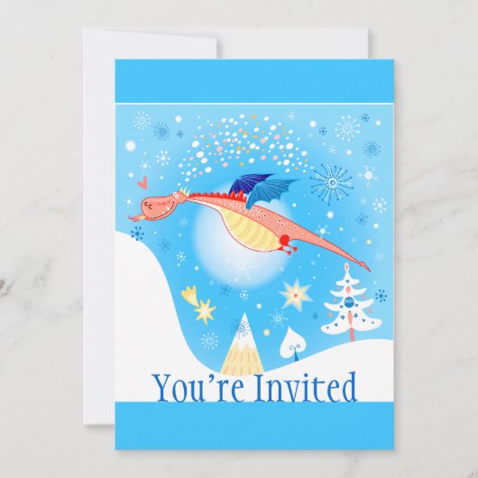 Winterdraak door sneeuwvlokken kaart (Voorkant)