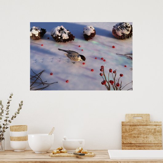 Winterdruk Chickadee Poster (Keuken)