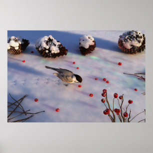 Winterdruk Chickadee Poster