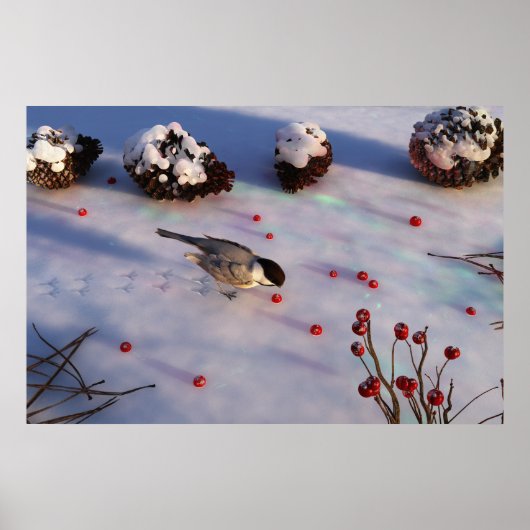 Winterdruk Chickadee Poster (Voorkant)