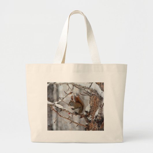 Wintereekhoorn, sneeuw- en rode kerstontwerpen grote tote bag (Voorkant)