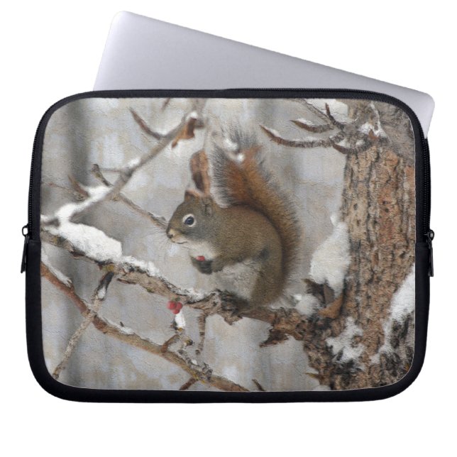 Wintereekhoorn, sneeuw- en rode kerstontwerpen laptop sleeve (Voorkant)