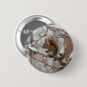 Wintereekhoorn, sneeuw- en rode kerstontwerpen ronde button 5,7 cm (Voorkant /achterkant)