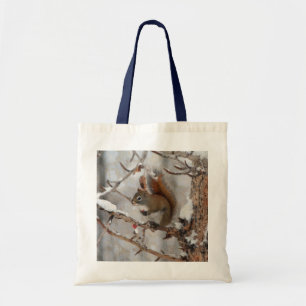 Wintereekhoorn, sneeuw- en rode kerstontwerpen tote bag