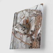 Wintereekhoorn, sneeuw- en rode kerstontwerpen vierkante klok (Hoek)