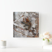 Wintereekhoorn, sneeuw- en rode kerstontwerpen vierkante klok (Huis)