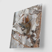 Wintereekhoorn, sneeuw- en rode kerstontwerpen vierkante klok (Hoek)