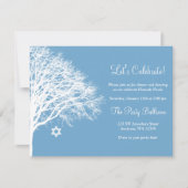 Wintereik Blauwe Bat Mitzvah Receptie Kaart (Voorkant)