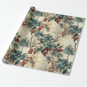  winterelegantie, rode bessen & grijze bloemen cadeaupapier (Uitgerold)