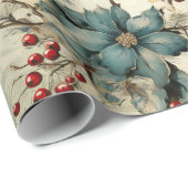  winterelegantie, rode bessen & grijze bloemen cadeaupapier (Rol Hoek)