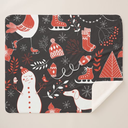 Winterelementen: Schattigee hand getekend. Sherpa Deken (Voorkant (horizontaal))