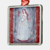 Winterengel met kerstversiering in kardinaal metalen ornament (Links)