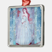 Winterengel met kerstversiering in kardinaal metalen ornament (Links)