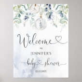 Wintereucalyptusblauw baby shower welkom poster (Voorkant)