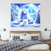 Winterfantasie met mooie eenhoorn en kitten canvas afdruk (Insitu (Slaapkamer))