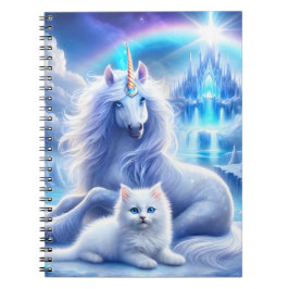Winterfantasie met mooie eenhoorn en kitten notitieboek