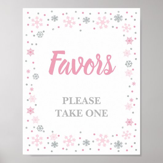 Winterfavor Sign Pink & Silver Snowflakes Poster (Voorkant)
