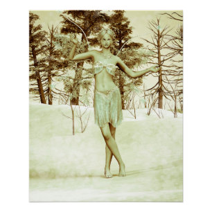 Winterfee in Besneeuwd Bos Fantasie Kunst Perfect Poster