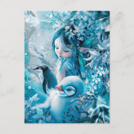 Winterfee met pinguïn metgezel briefkaart