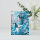 Winterfee met pinguïn metgezel briefkaart (Staand voorkant)