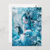 Winterfee met pinguïn metgezel briefkaart (Voorkant / Achterkant)