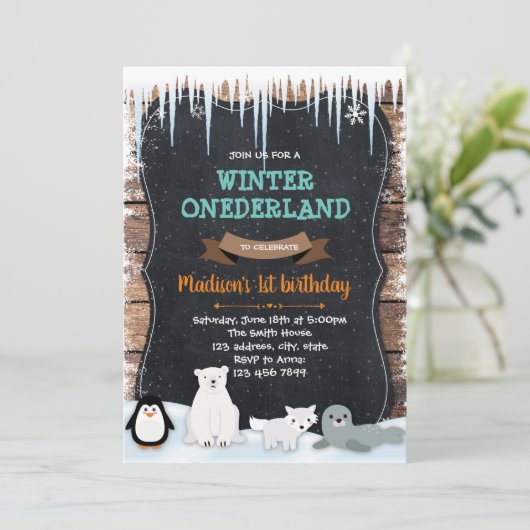 winterfeest arctisch thema Uitnodiging (Staand voorkant)