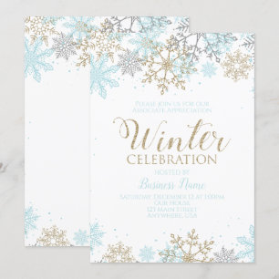 Winterfeest Blauw Goud Sneeuwvlokken Kaart