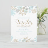 Winterfeest Blauwe Gouden Sneeuwvlokken Kaart (Staand voorkant)