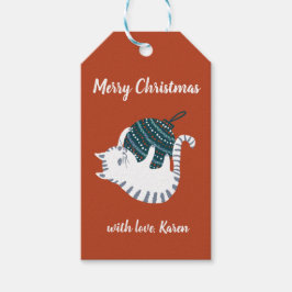 Winterfeest Kerst Speelgoed Kat Geschenk  Cadeaulabel