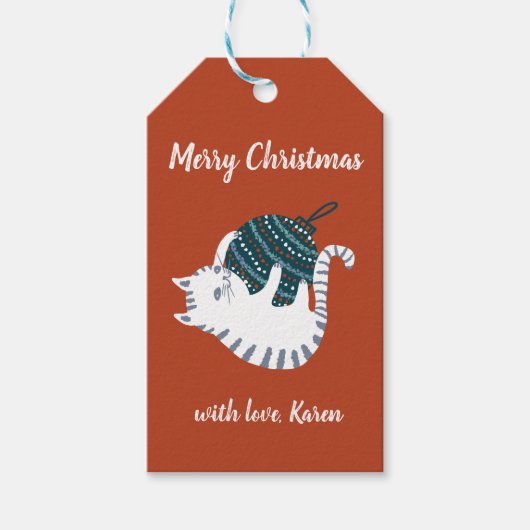 Winterfeest Kerst Speelgoed Kat Geschenk  Cadeaulabel (Voorkant)