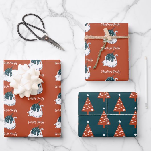 Winterfeest Kerst Speelgoed Kat  Inpakpapier Vel (Voorkant)