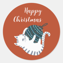 Winterfeest Kerstcadeau Kat  Ronde Sticker