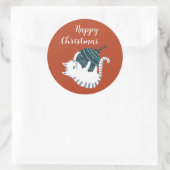 Winterfeest Kerstcadeau Kat  Ronde Sticker (Tas)