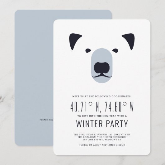 Winterfeest | Uitnodiging in poolcoördinaten (Voorkant / Achterkant)