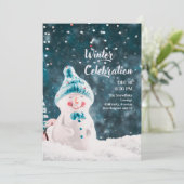 Winterfeest Uitnodiging – Pretfeest in de Sneeuw (Staand voorkant)