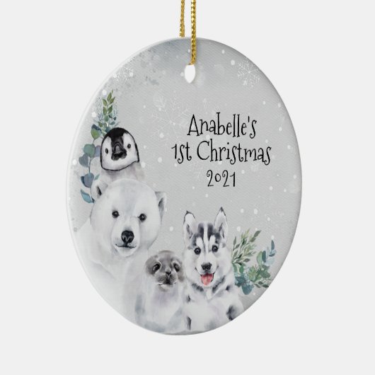 Winterfeestdag Arctisch dier 1 Kerstmis Keramisch Ornament (Rechts)