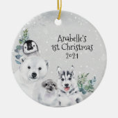 Winterfeestdag Arctisch dier 1 Kerstmis Keramisch Ornament (Voorkant)