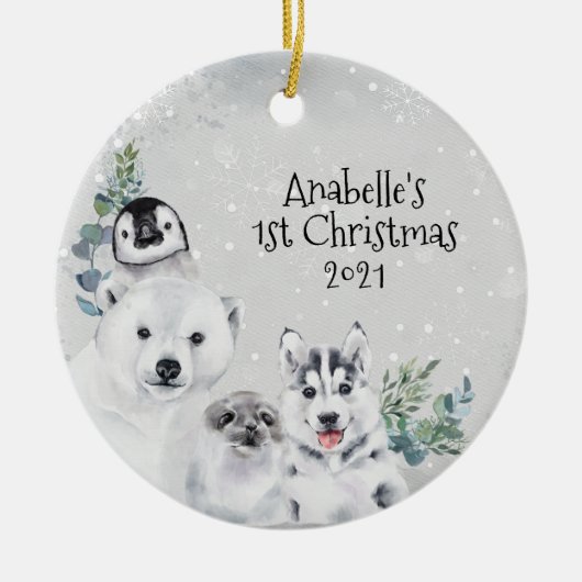 Winterfeestdag Arctisch dier 1 Kerstmis Keramisch Ornament (Voorkant)