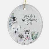 Winterfeestdag Arctisch dier 1 Kerstmis Keramisch Ornament (Links)