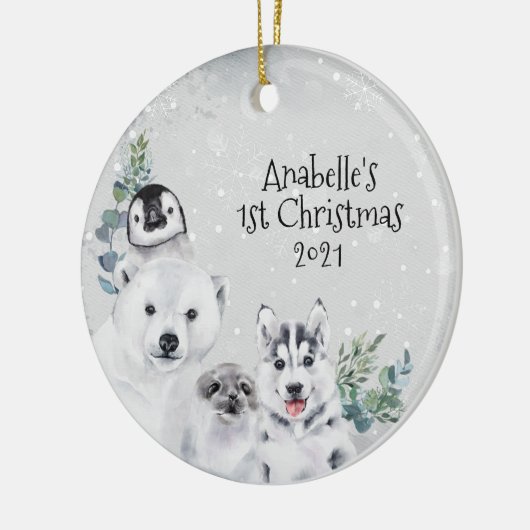 Winterfeestdag Arctisch dier 1 Kerstmis Keramisch Ornament (Links)