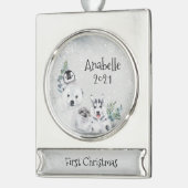 Winterfeestdag Arctisch dier 1 Kerstmis Verzilverd Banner Ornament (Links)
