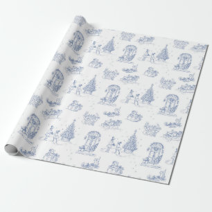 Winterfeestdag - Blauw-witte toile cadeau Cadeaupapier