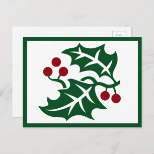 Winterfeestdag in Groene Holly en Rode Berries Briefkaart