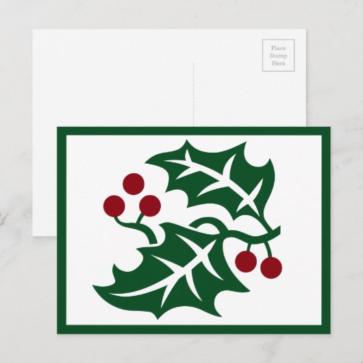 Winterfeestdag in Groene Holly en Rode Berries Briefkaart (Voorkant / Achterkant)